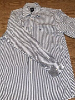 US Polo ASSN Men Long Sleeve Button Down Shirt Stripe Blue White Small 14/14-1/2